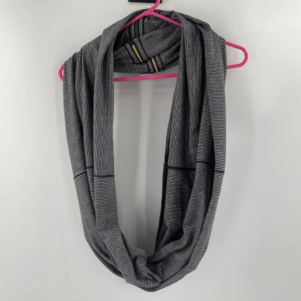LULULEMON Vinyasa Scarf Wrap Zipper Gold Stripes Black Gray Stretch Multi Way